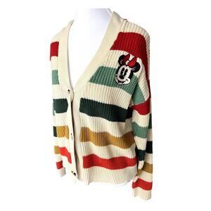 Disney Parks Minnie Mouse Mickey Striped Cardigan Sweater Small Vintage Style